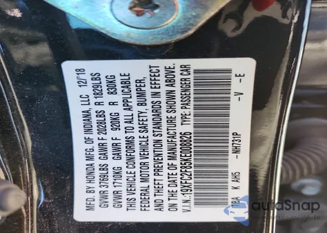 2019 Honda Civic Sport z USA, uszkodzony, nr VIN 19XFC2F85KE008826